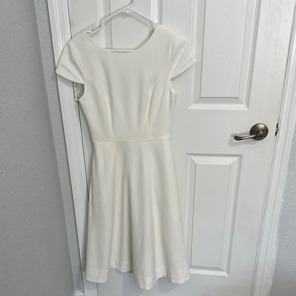 Dress the Population White Flutter Sleeve A-Line Midi Dress
